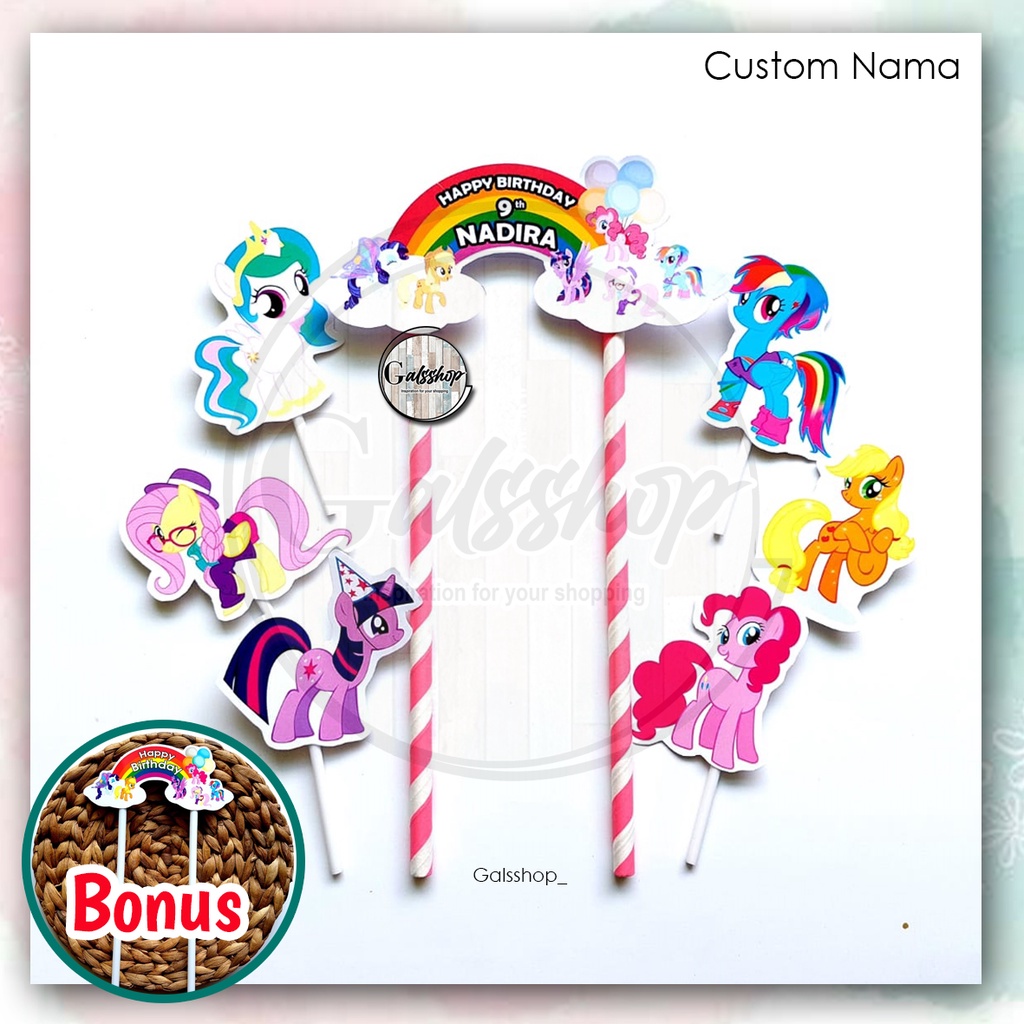 Custom Nama/ Foto / Toppercake Karakter Little Pony / Hiasan Kue / Cake Topper