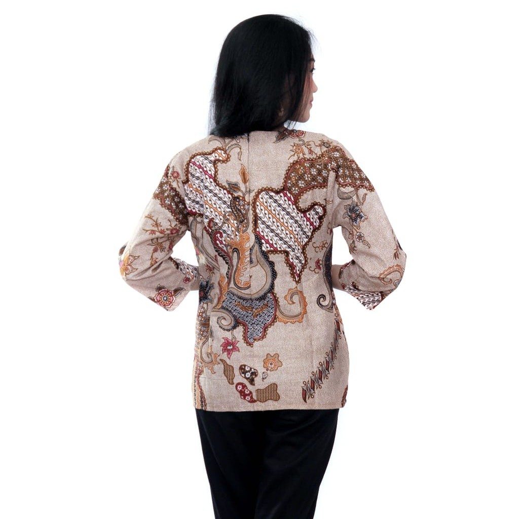 Batik Wanita Atasan Blouse Coklat Modern Size S-M-L-XL-XXL-3L-4L-5L