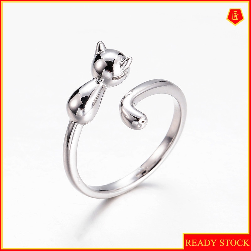 [Ready Stock]925y Silver Korean Style Personalized Creative Cute Cat Ring