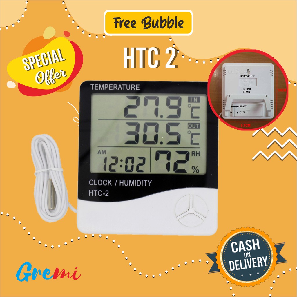 Pengukur Suhu Ruangan HTC 2 Hygrometer Digital Temperature Humidity with Clock Alarm Calendar