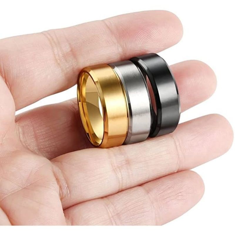 Cincin Polos Titanium Doff Hitam Emas dan Silver Pria dan Wanita