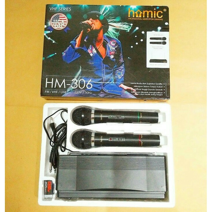 Homic 2 Mic Wireless  tipe HM-306 Suara mantap-original