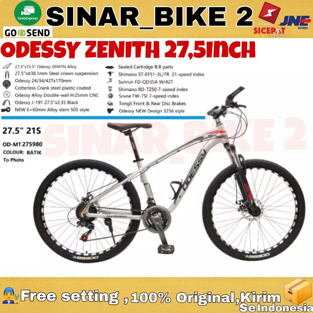 Sepeda Gunung MTB ODESSY ZENITH Alloy Frame Uk 27,5-21 Speed