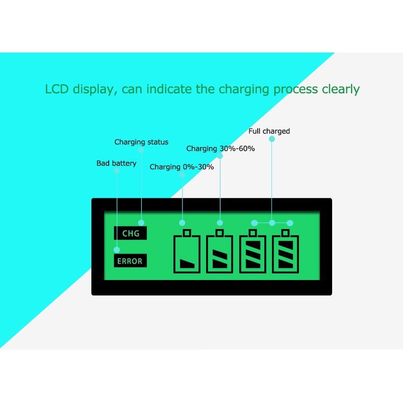 Smart Charger Baterai Untuk AA AAA 4 Slot Super Cepat Dengan Tampilan LCD - Charger Batre - Charger 
