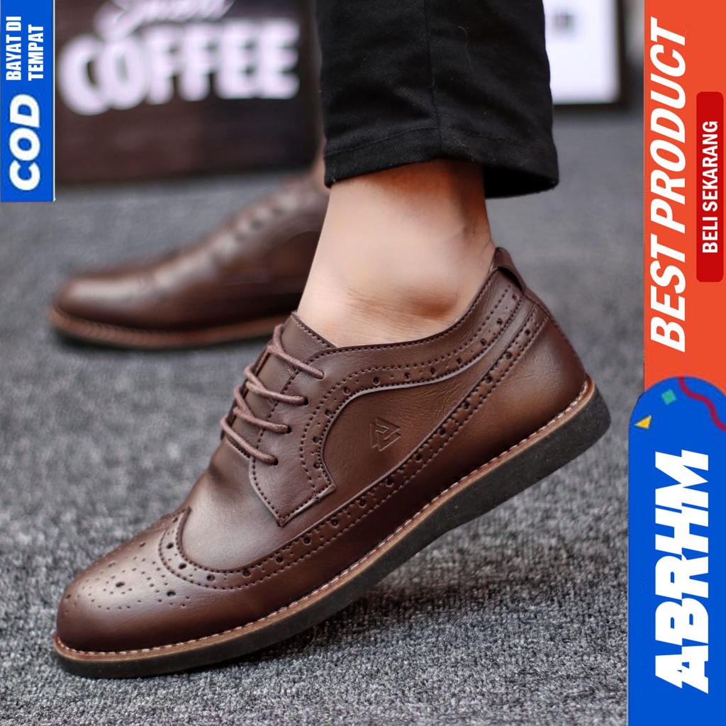 Sepatu Formal Kerja Pantopel Hitam Pria Original ABRHM SAGA