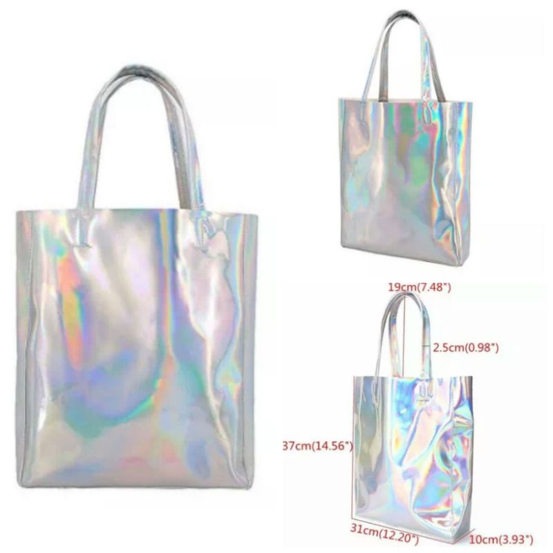 pdf tas wanita tas tote hologram wanita bahan PU laser tas tote bag wanita