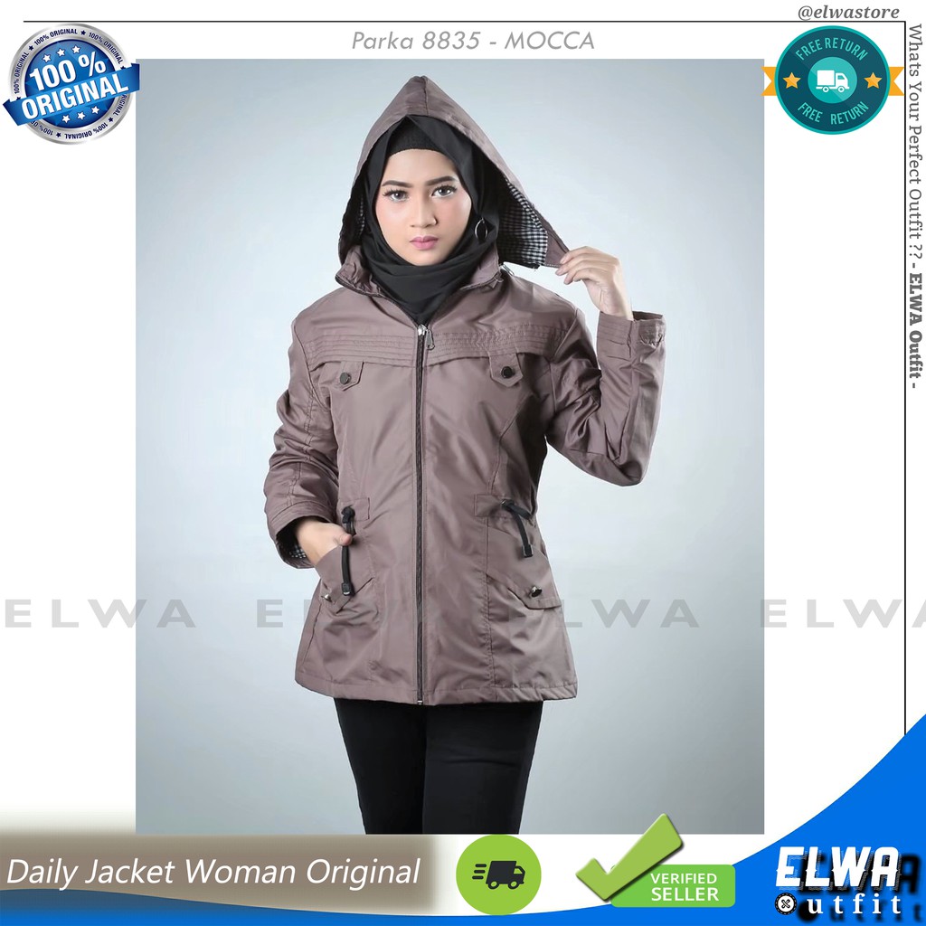 PARKA 8835 MOCCA Jaket Parka Long Hoodie Wanita Jaket Harian Cewek Bahan Taslan Parasut