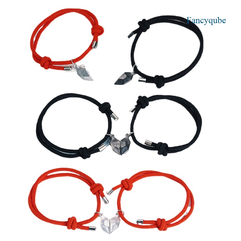 Fancyqube 2pcs Gelang Tali Kepang Magnetik Liontin Hati Bahan Stainless Steel Untuk Pria Dan Wanita