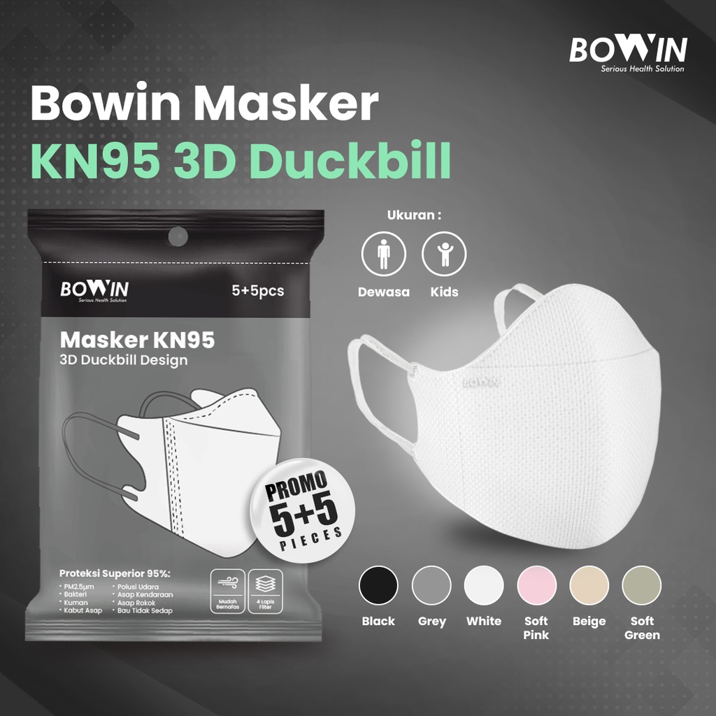 Bowin Masker KN95 - Duckbill 3D (Filter ≥95% BFE PFE) Masker Medis / Masker Kesehatan