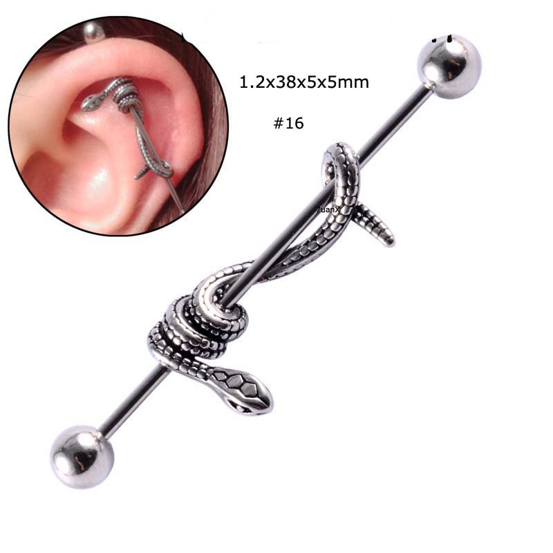 1 Piece Industrial Barbell Earring Piercing Cross Heart Snake Shape Punk Style Unisex