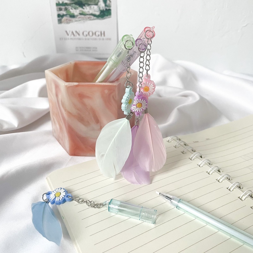 Pulpen gantungan Bunga Daisy bulu Tinta Hitam 0.5 mm Pulpen gel gantungan Bunga Daisy kado Unik Souvenir Termurah-1