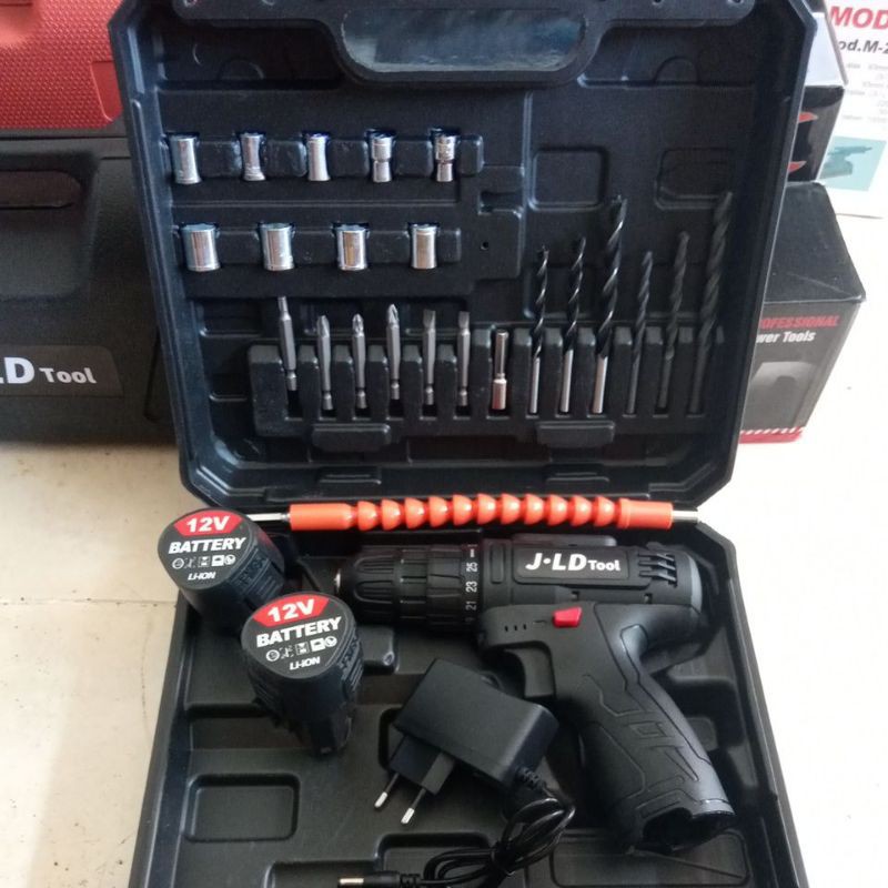 Cordless drill JLD 12volt hitam bor batere 12volt