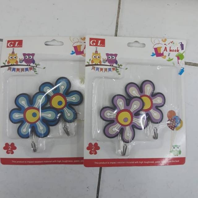 Gantungan Baju Tempel / Hanger Kail / HOOK Tempel Tembok Dinding Motif Flower