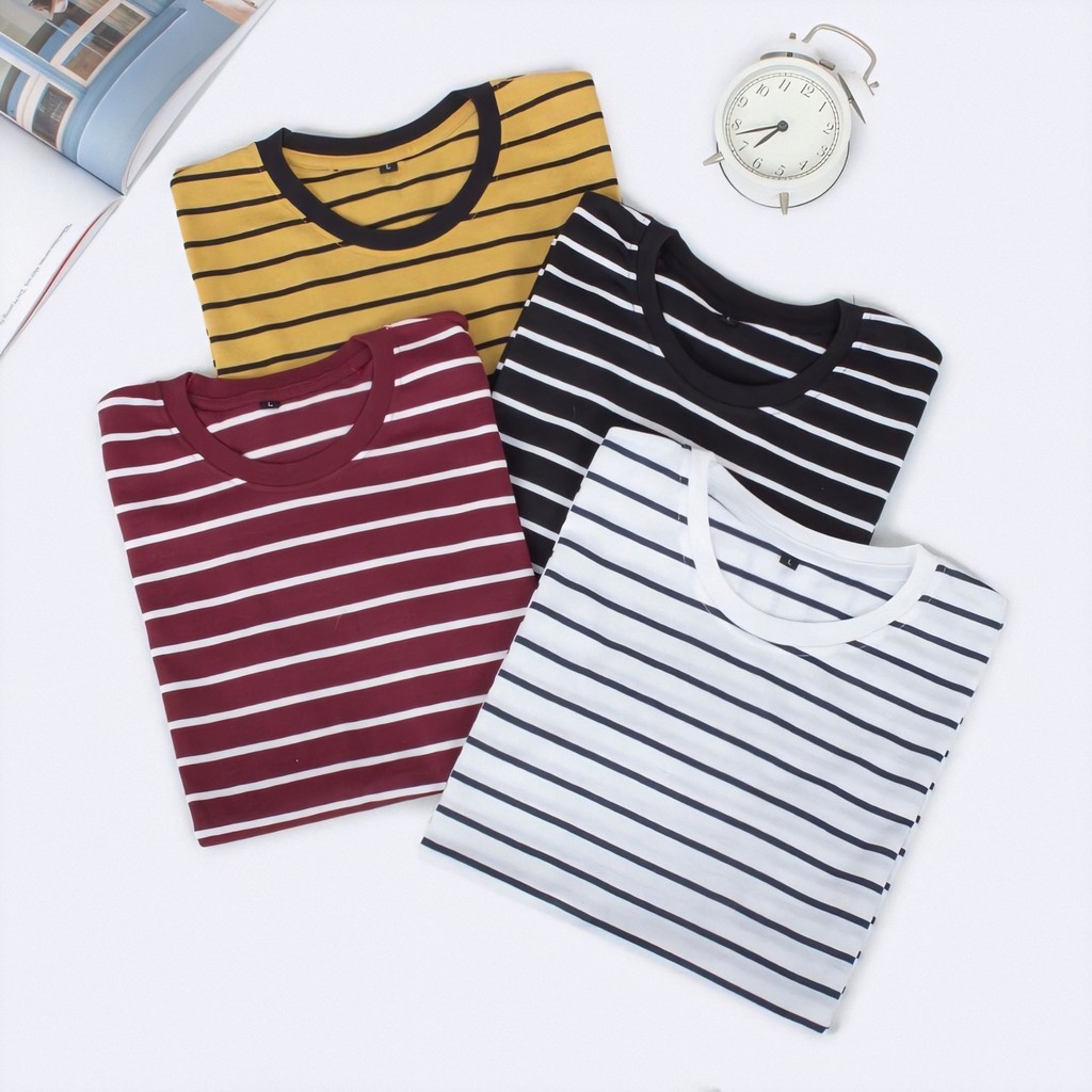 Ondeng88 Kaos Stripe Pria Lengan Pendek