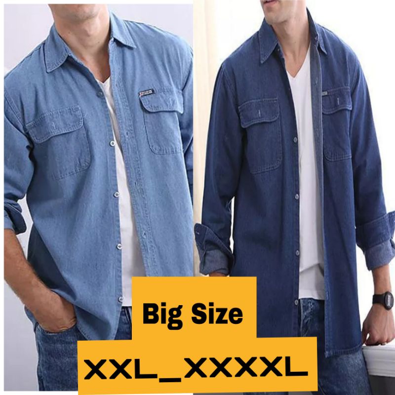 Kemeja Jeans Pria Big Size lengan Panjang Ukuran 2xl 4xl Premium Bahan import