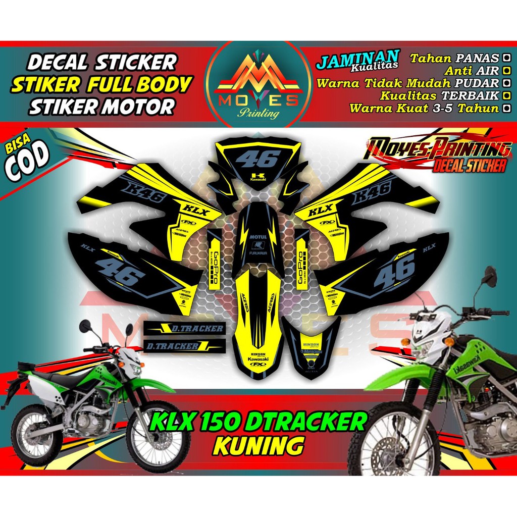decal klx d tracker fullbody variasi kuning - stiker klx d tracker variasi kuning fullbody - spec b