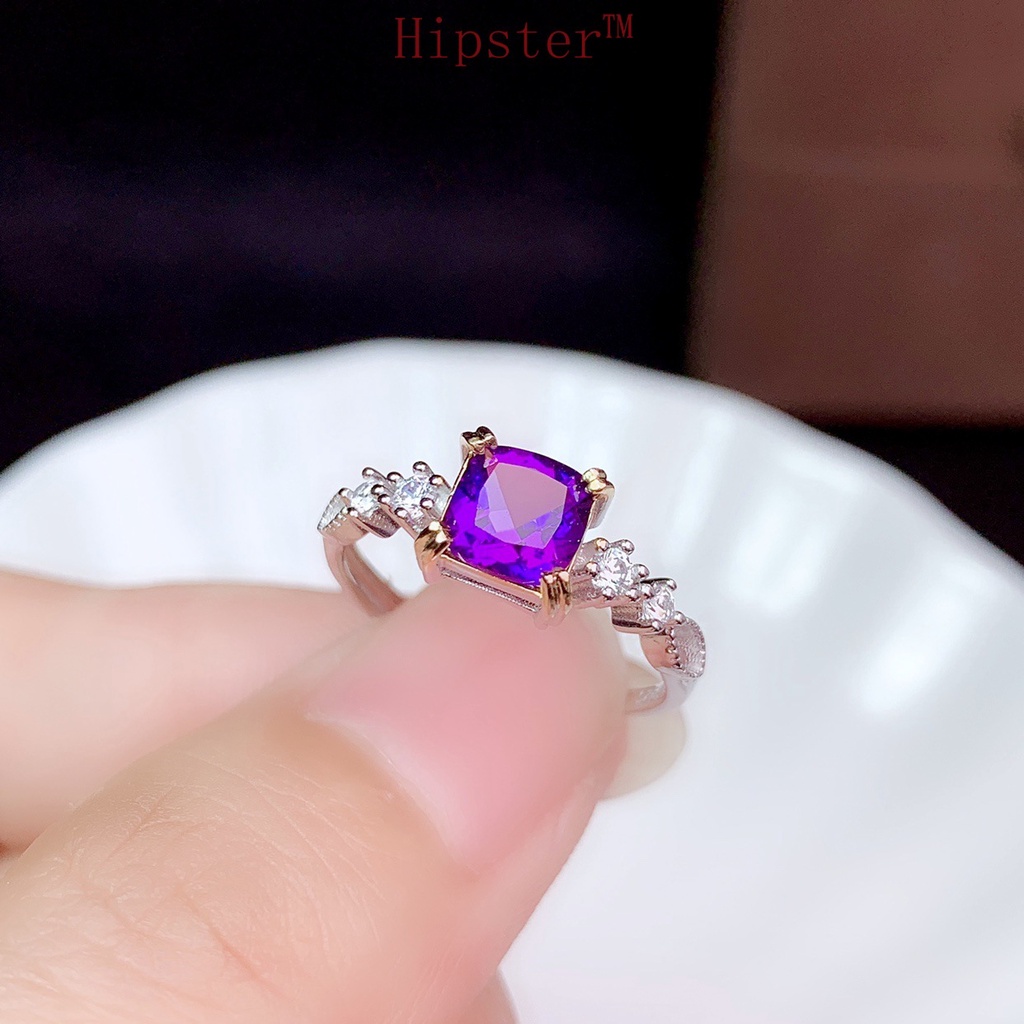 New Creative Two-Color Square Diamond Amethyst Adjustable Ring