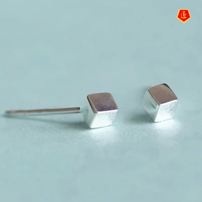[Ready Stock]Simple Cube Square Stud Earrings Tassel Female Sweet Elegance