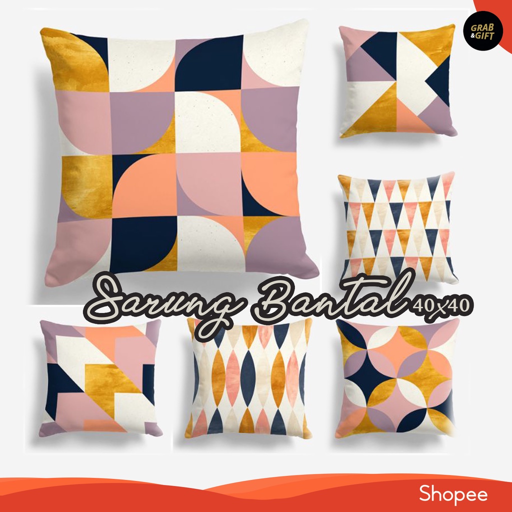 SARUNG Bantal Motif  Abstrak Gold Salmon 40X40 cm Geometrik