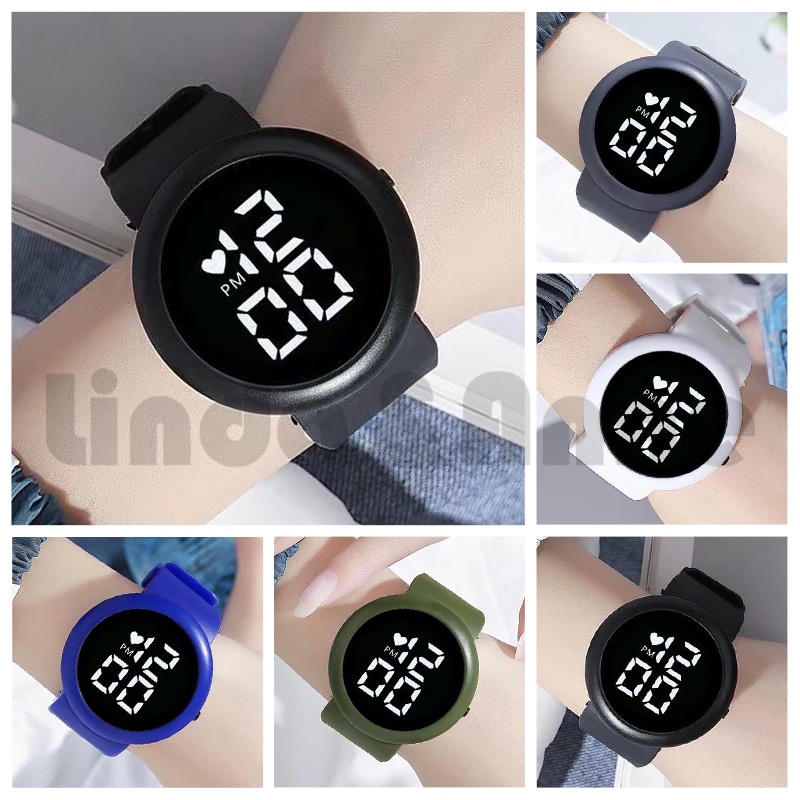 Jam Tangan LED Digital Wanita Dan Pria Strap Rubber Polos Dial Bulat Import