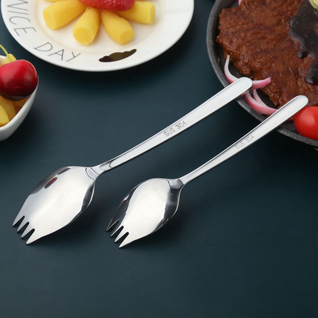 ELEGANT Picnic Spork Camping Flatware Salad Forks Ice Cream Long Handle Reusable Stainless Steel Dinnerware Outdoor Dessert Spoons