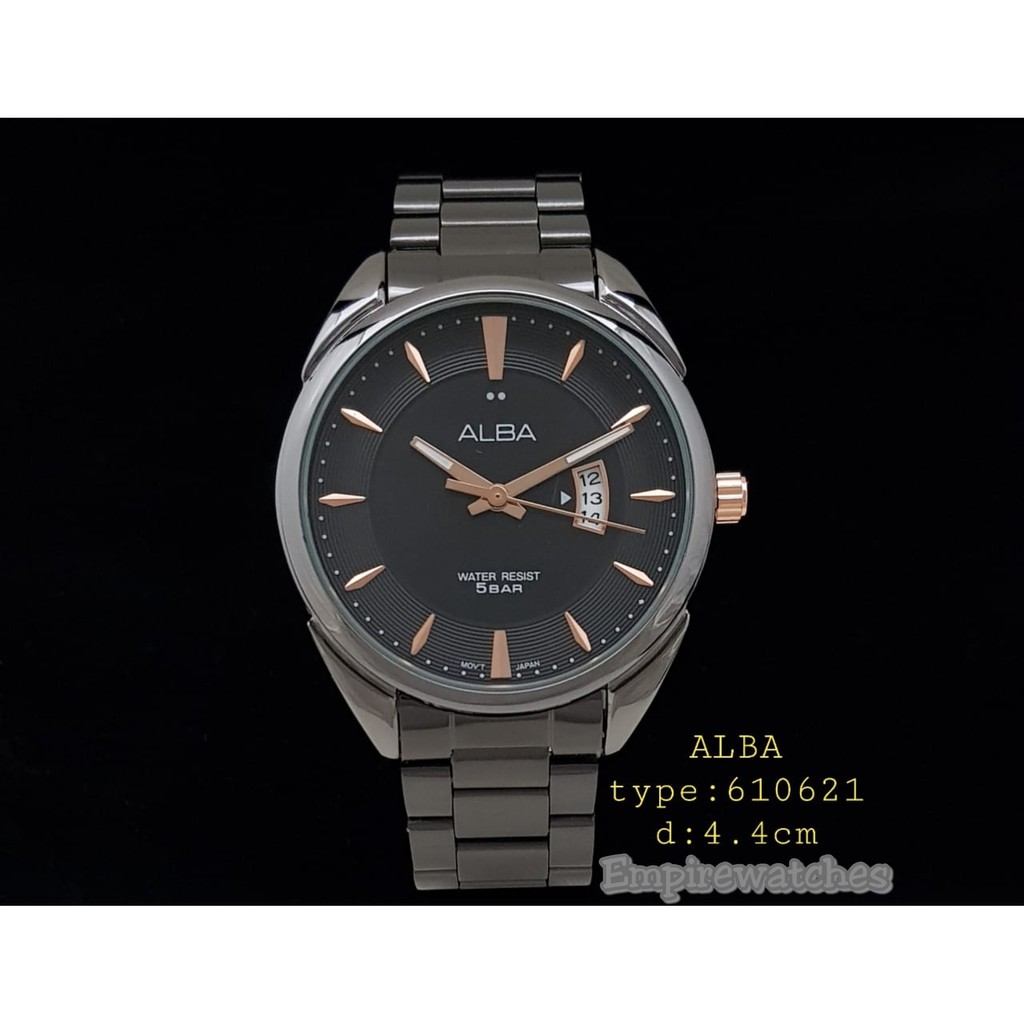 Jam Tangan Alba 610621 Pria Tanggal Aktif Rantai Stainless