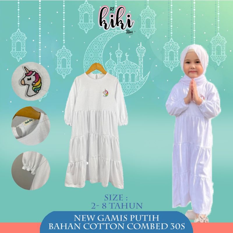 baju muslim putih polos anak perempuan gamis putih anak size 2-10 tahun
