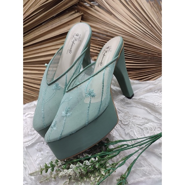 sepatu pesta johana wanita wedding sage green 12cm