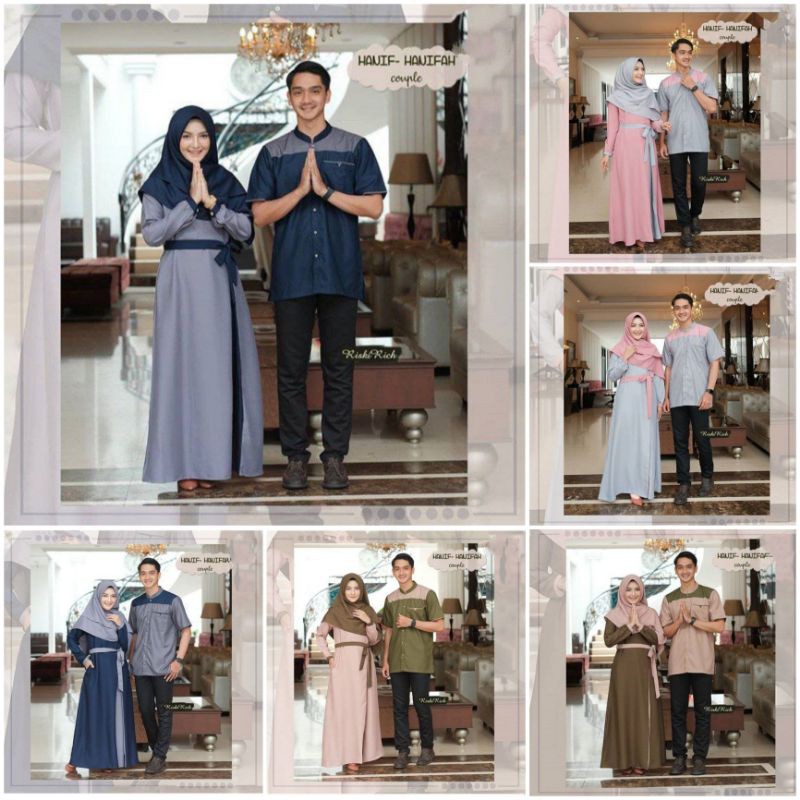 COUPLE GAMIS MUSLIM LEBARAN HANIF HANIFAH TERBARU (free hijab)