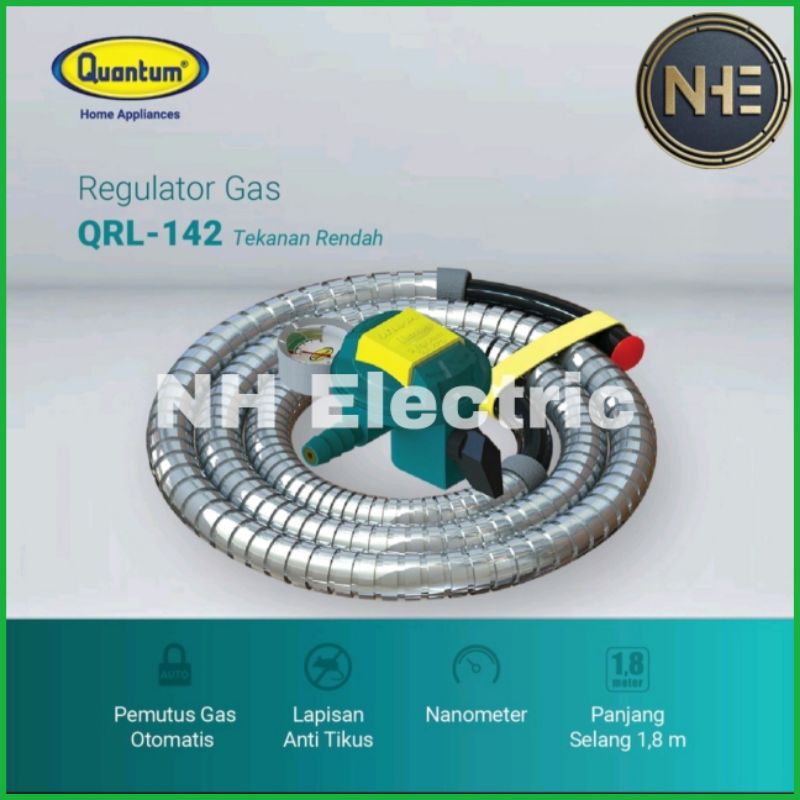 Regulator Gas + Selang QRL-142 Paket Quantum SNI - Quantum Selang &amp; Regulator Gas Paket (QRL142) - Selang Regulator Gas Quantum QRL 142 (Paket Kepala + Selang 1.8m)