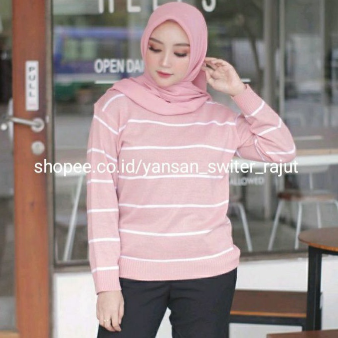 Yansan switer rajut / Bareska Outer knit / sweater oblong polet strip / Sweater rajut model terbaru