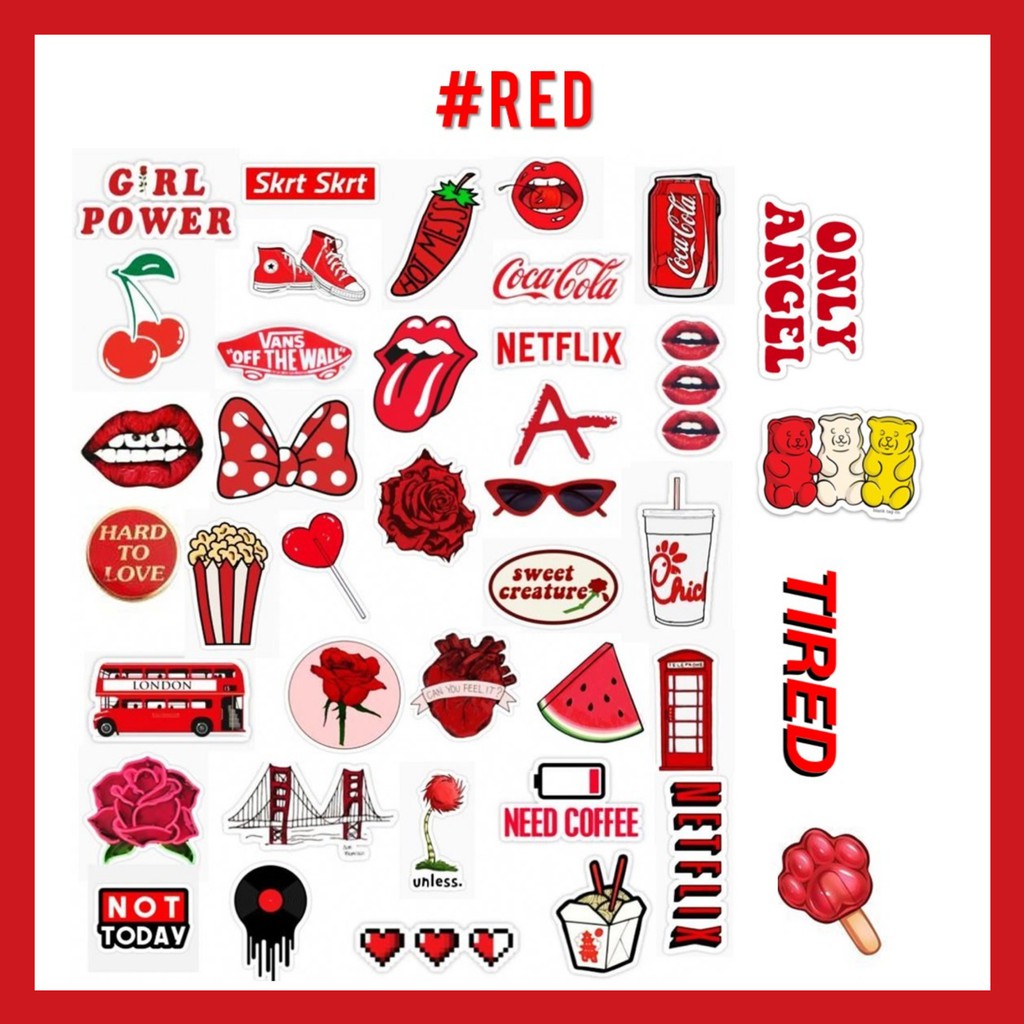 

TUMBLR STICKER Red Pack untuk case hp DIY scrapbook bujo journal sticker (30 - 40 pcs)