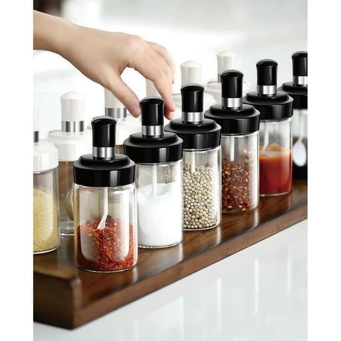 Tempat Bumbu Dapur Set Tempat Kopi Gula Bahan Kaca + Tutup Kedap Udara Botol Bumbu Dapur Serbaguna Botol Minyak Goreng BL-1