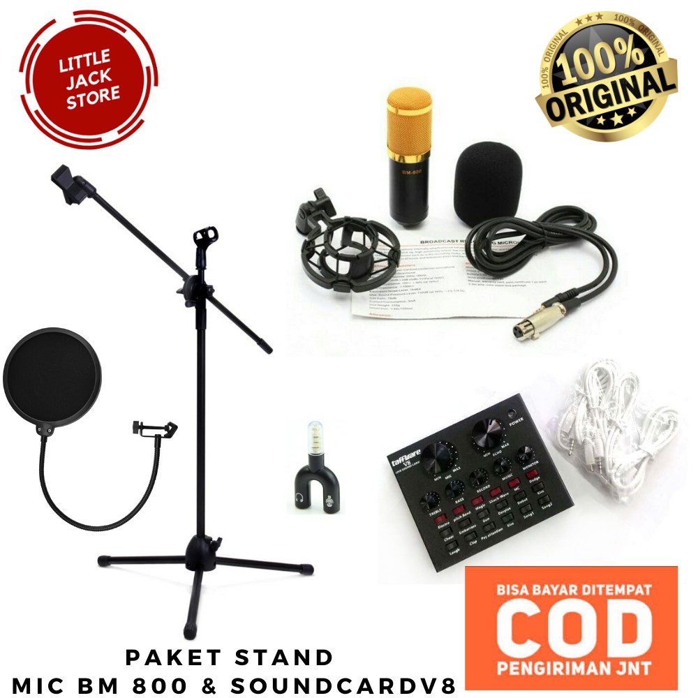 Paket Lengkap Stand MIC BM800 Soundcard V8/V8S Spesial Karaoke Online & Live Streaming Taffware V.6