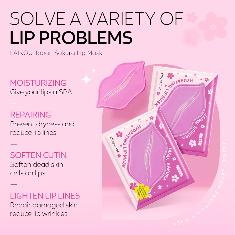 LAIKOU Japanese Sakura Lip Mask Gel Kolagen Memperbaiki Meringankan Kerutan 6g