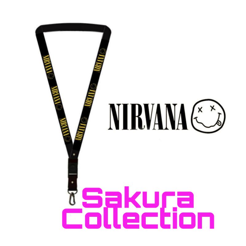 lanyard  gantungan kunci band NIRVANA rock metal logo/kunci/tulisan/tali kartu nama/flashdisk/key/kartu nama/idcard/hp/vape/pods