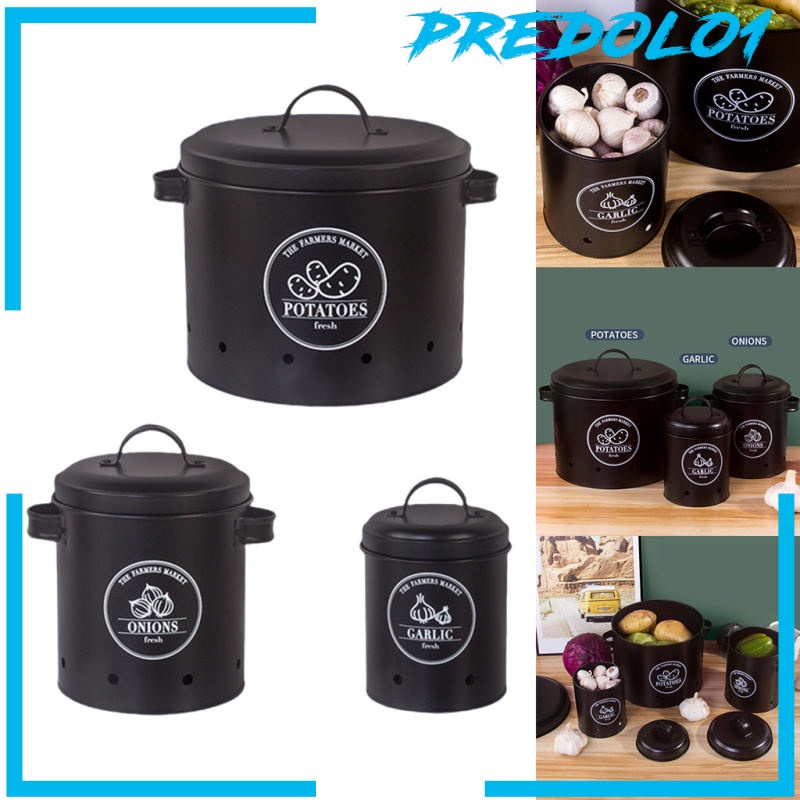 (Predolo1) 3pcs / Set Toples Penyimpanan Bawang Putih / Kentang Gaya Antik Untuk Dapur