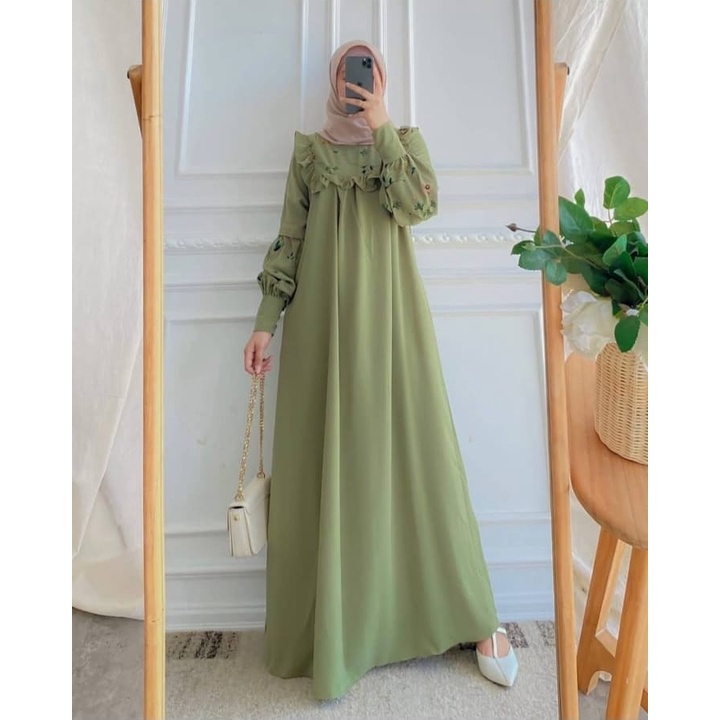 C.P - LOUISA DRESS GAMIS MOCREPE WANITA TERBARU MIX BORDIR