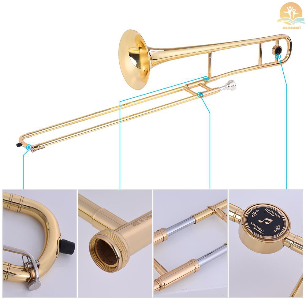 Ammoon Alto Trombone Brass Gold Lacquer Bb Tone B Flat Mouthpiece Dengan Case Tongkat Pembersih