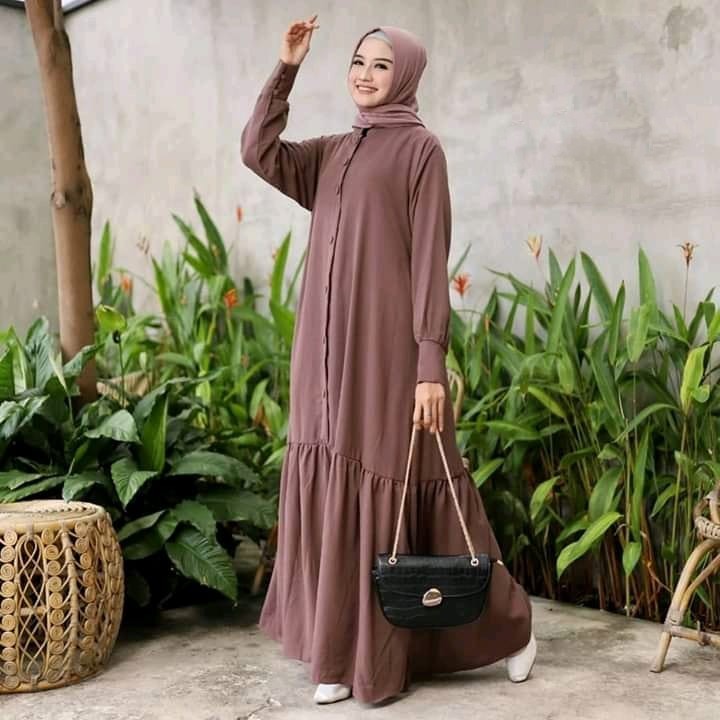 Gamis Bella Ruffle Bahan Moscrepe Premium