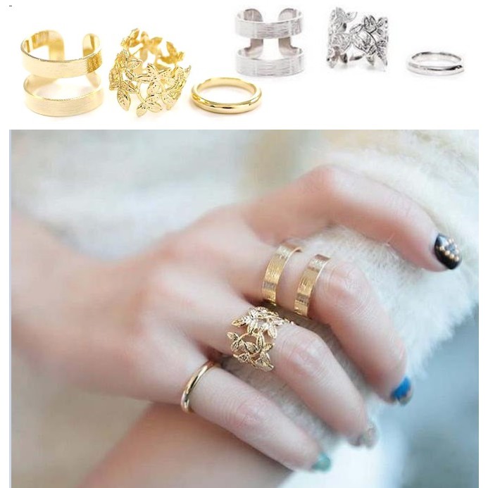 Cincin Emas / Perak J13 Wanita 3Pc Set Korea Fashion Perhiasan Wanita Women Ring