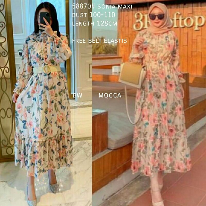 Maxi Maxy Dress Longdress Kondangan Pesta Ice Silk Crepe Sonia 58870 Import