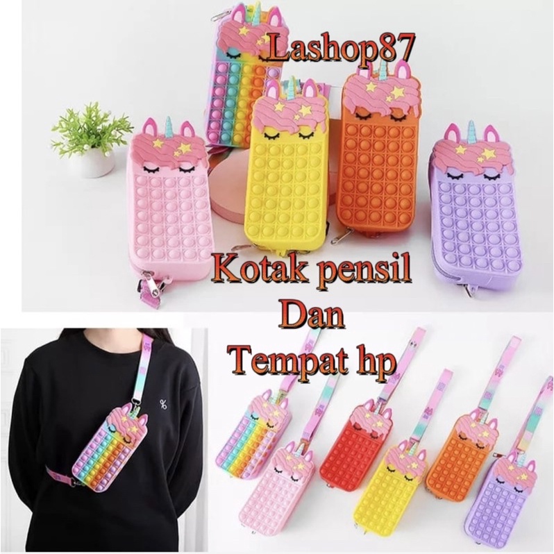 Kotak pensil pop it unicorn