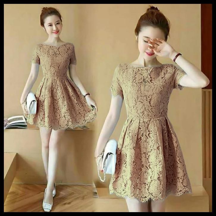 Limitted Edition Pakaian Wanita Dress Kuning Brokat Amber - Biru Muda Resi Cepat