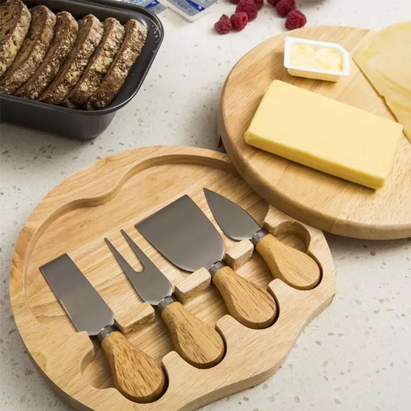 wood cheese board set cutter slicer knife cutlery / pemotong keju butter mini / knive kitchen tools 4pcs oak bamboo wooden handle