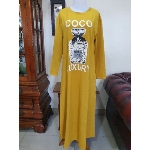 Baju Gamis kuning bahan kaos premium