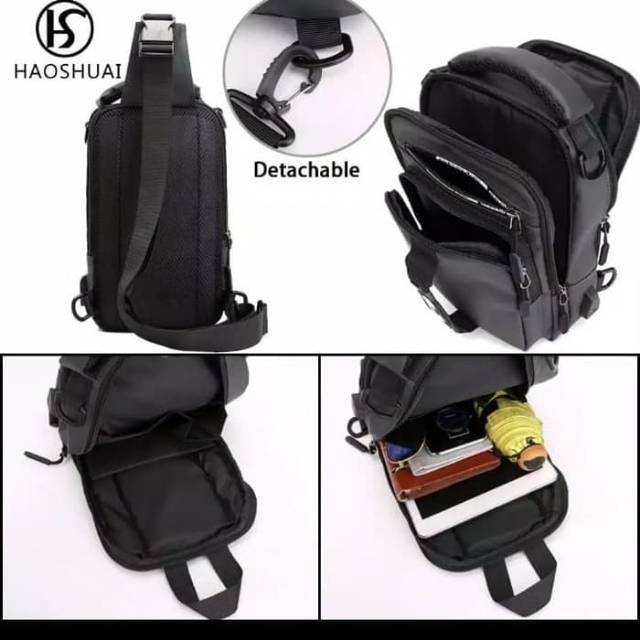 Tas Selempang Dada Casual Multifungsi USB Port Charger