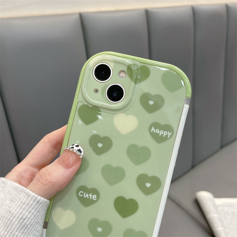 Case Motif Print Hati Warna Hijau Untuk IPhone 12 13 11 Pro Max X Xs Max Xr Ghnv