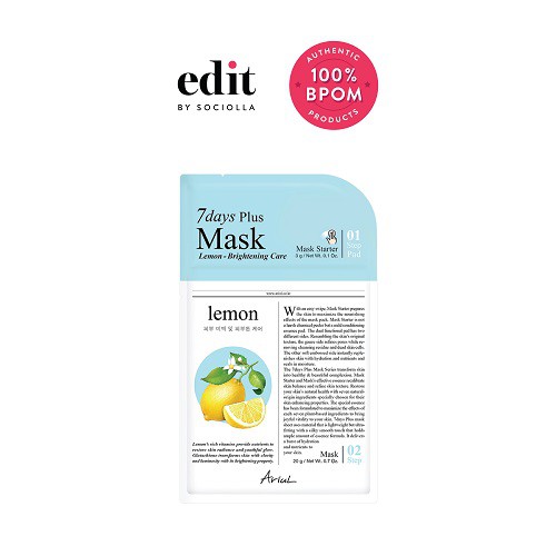 

Ariul 7Days Plus Mask - Lemon - Size: 20 gr - Edit by Sociolla