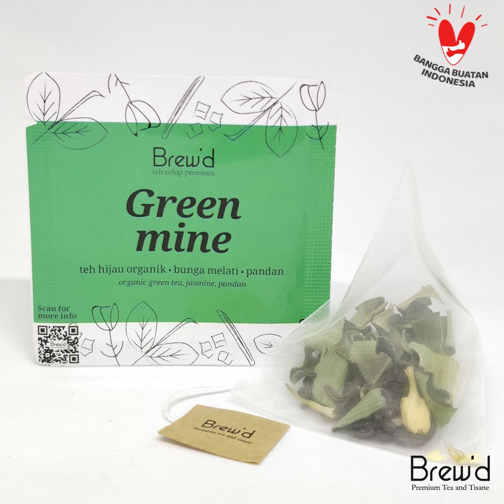 

Artisan Tea bag | Teh Celup Premium | GREENMINE | Pandanus Jasmine Green Tea | 1 Pyramid bag | Brewd